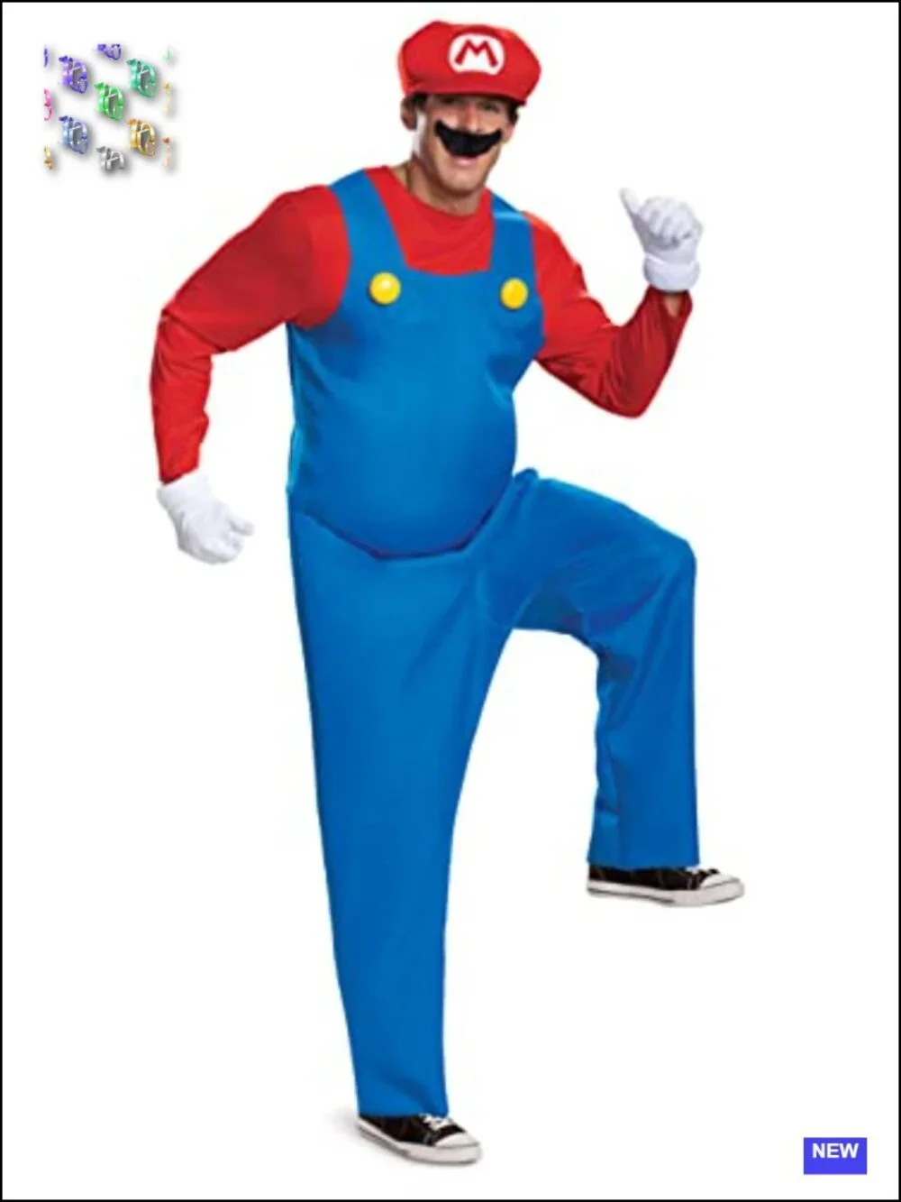 Official Super Mario Adult Costume Dress Gloves Hat Size S